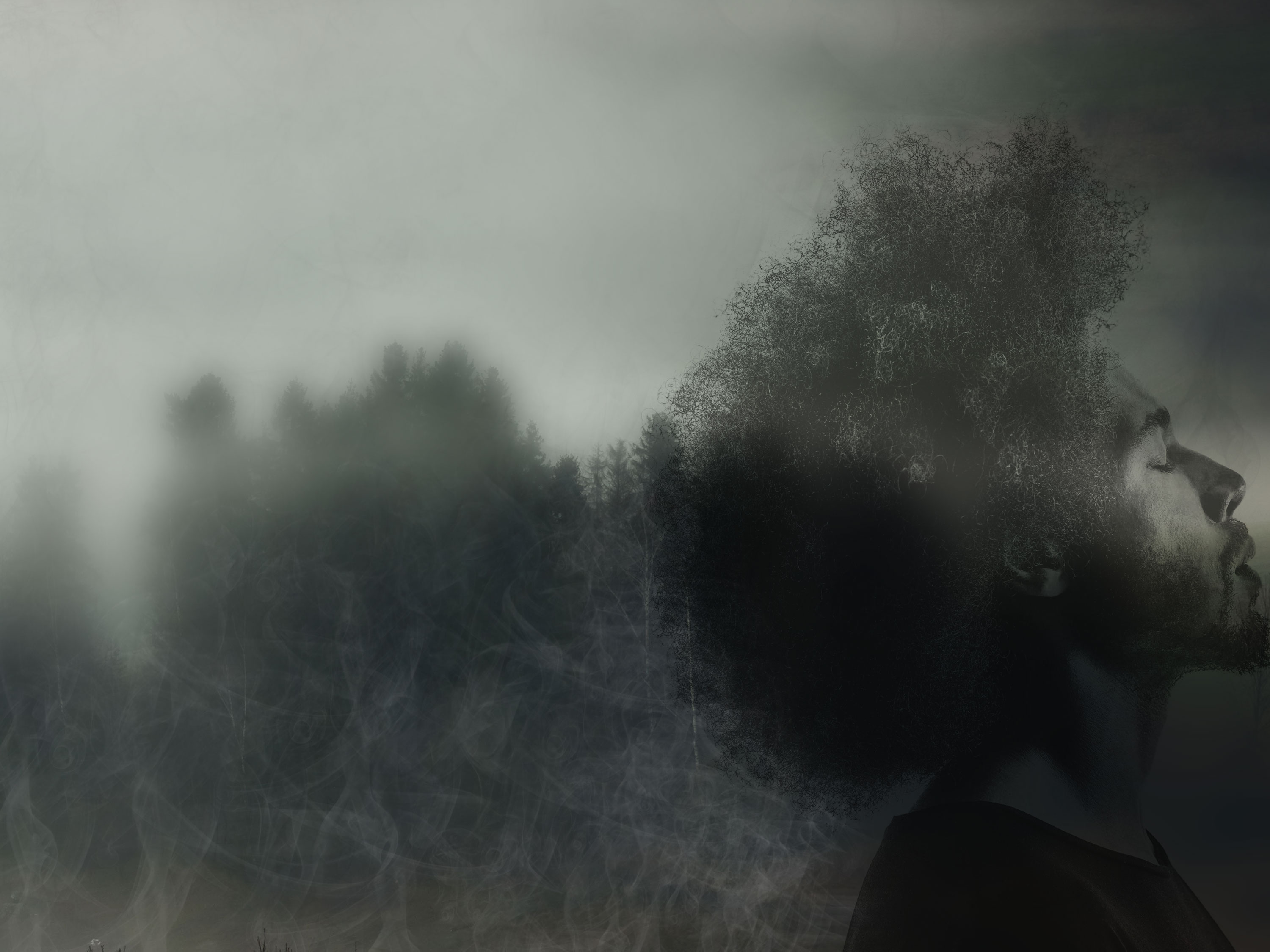 Photoshop black and white double exposure image